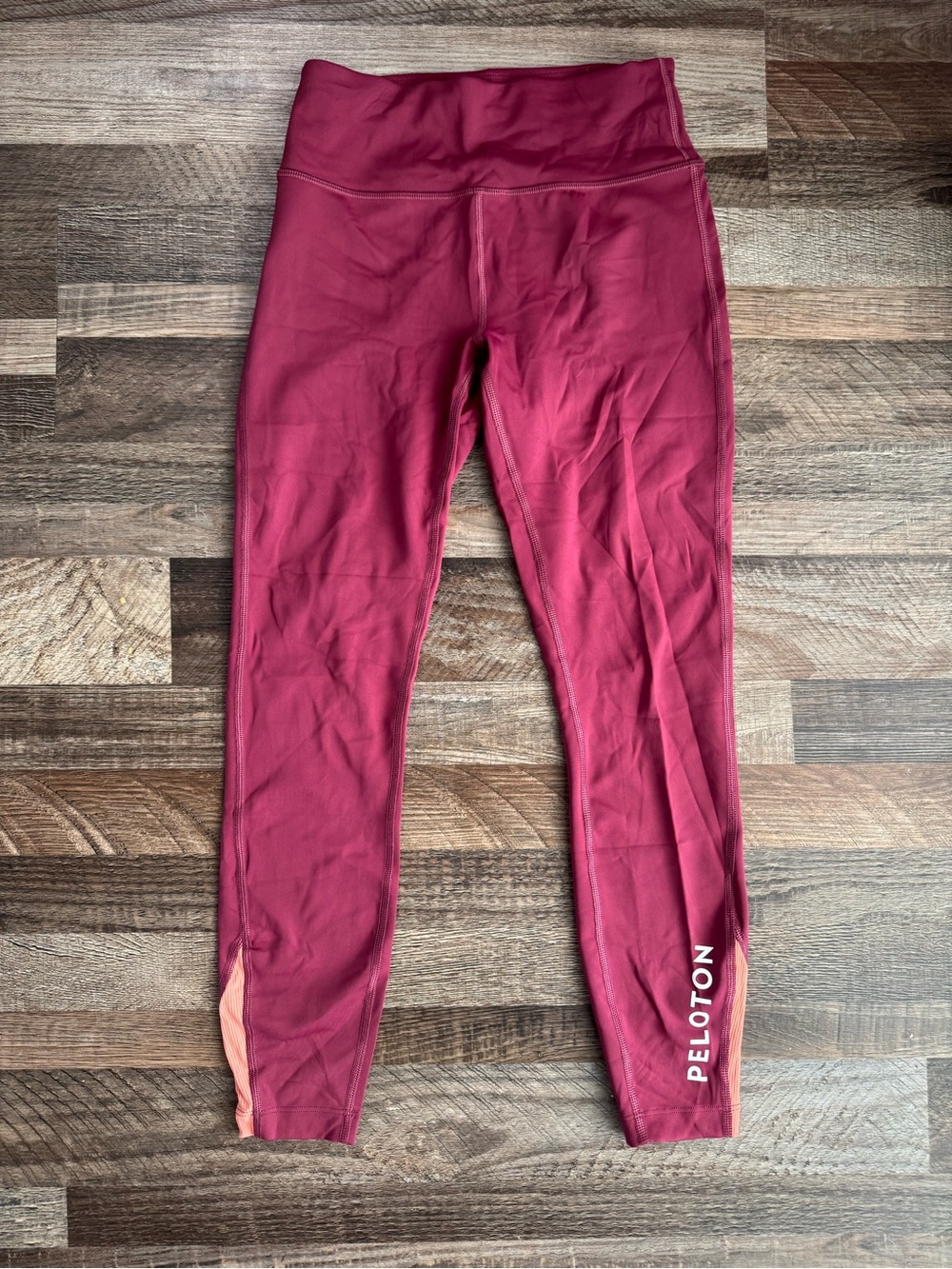 Peloton Maroon High-Rise Leggings with Peach Accent